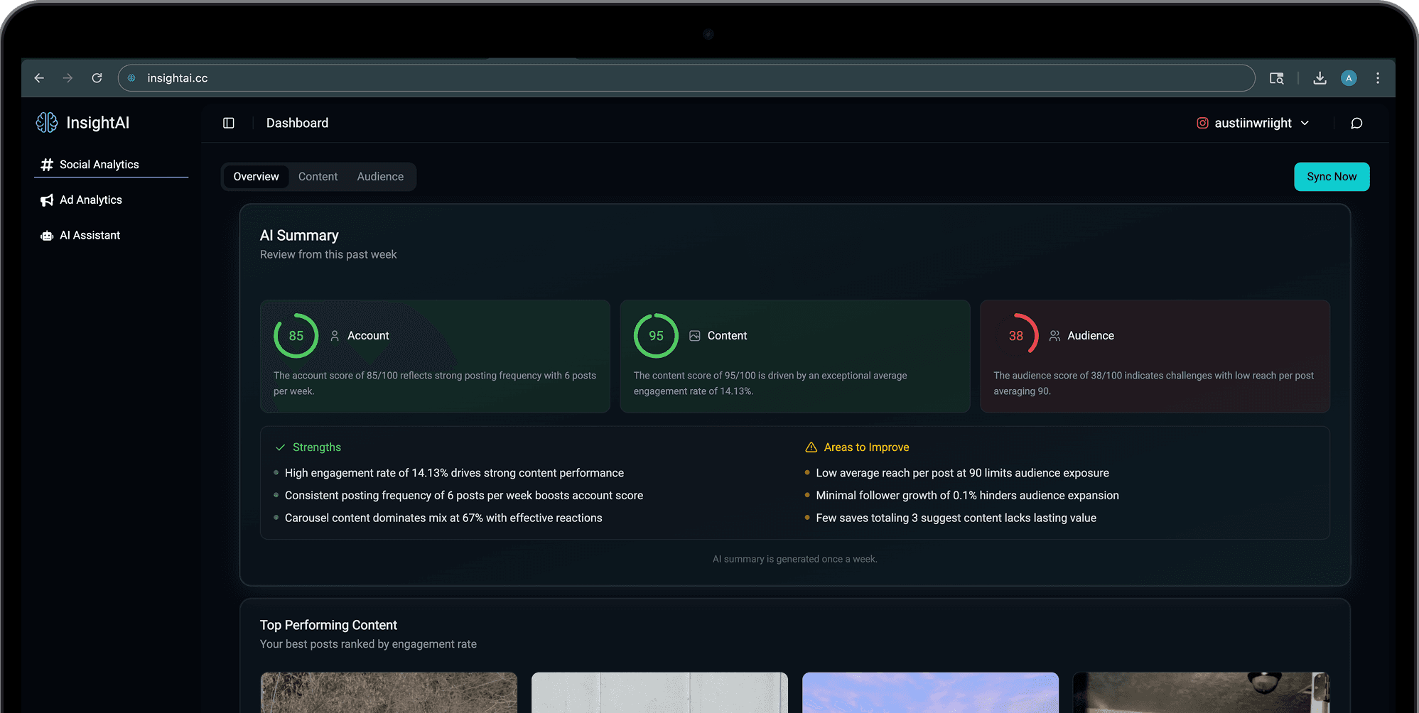 InsightAI dashboard on MacBook