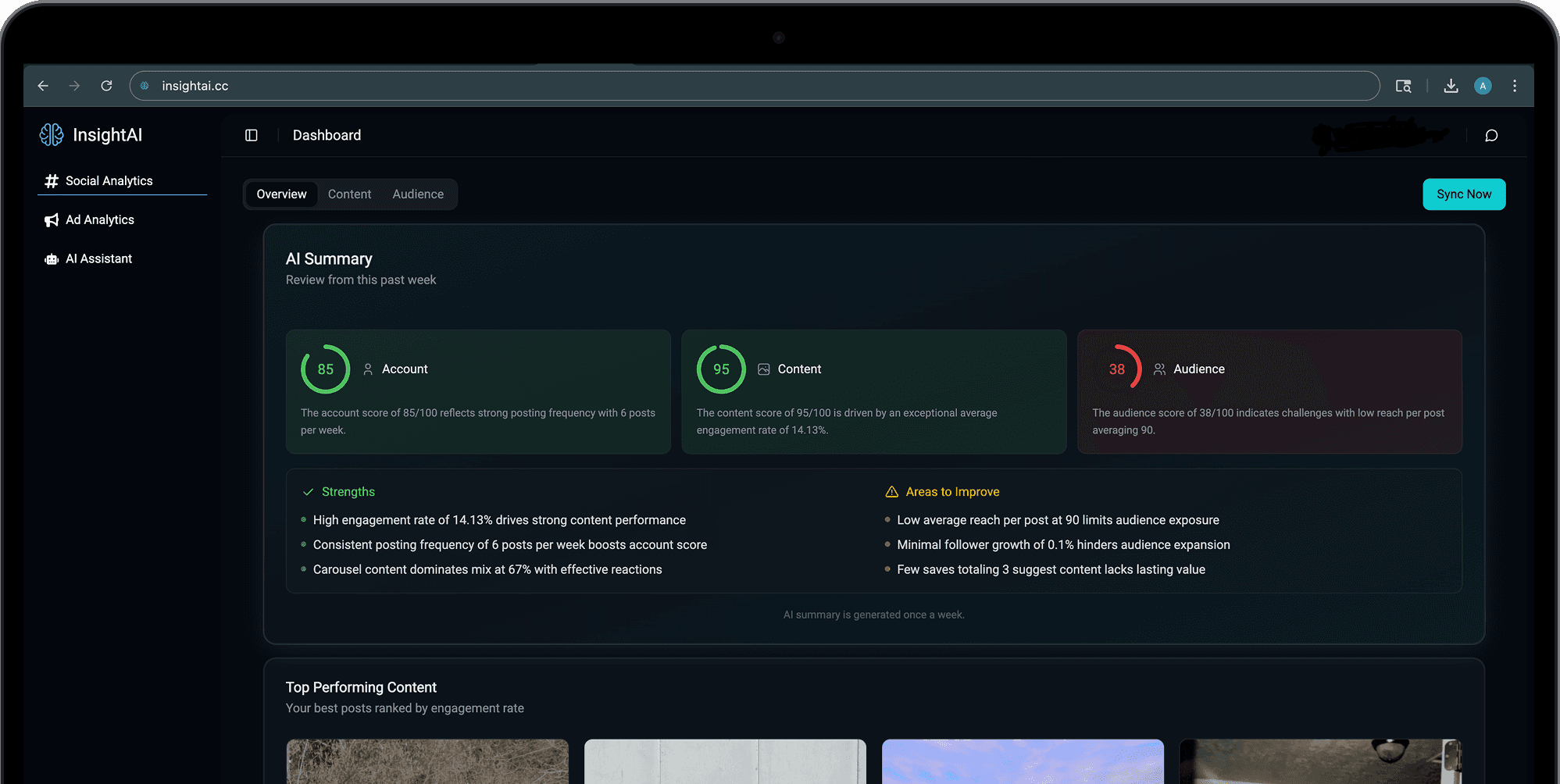 InsightAI dashboard on MacBook